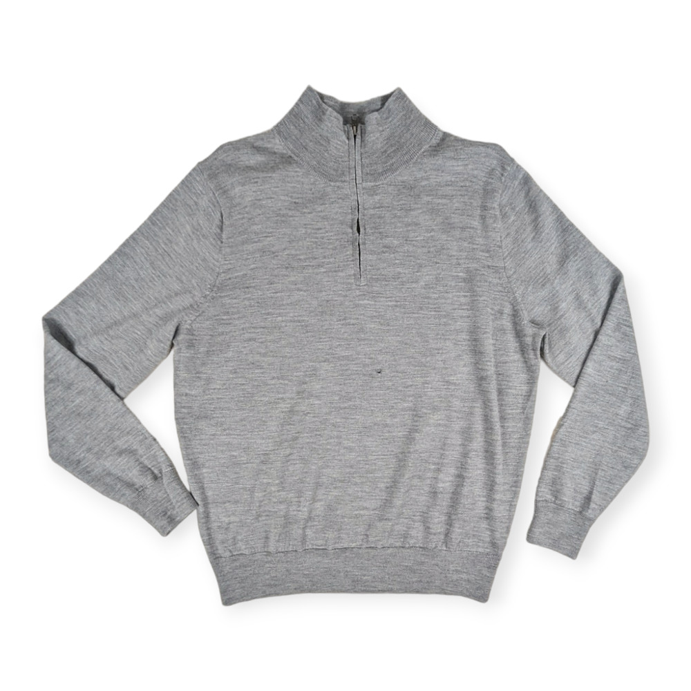 J. Crew Men's Gray 100% Merino Wool High Neck‎ 1/4 Zip Pullover Sweater